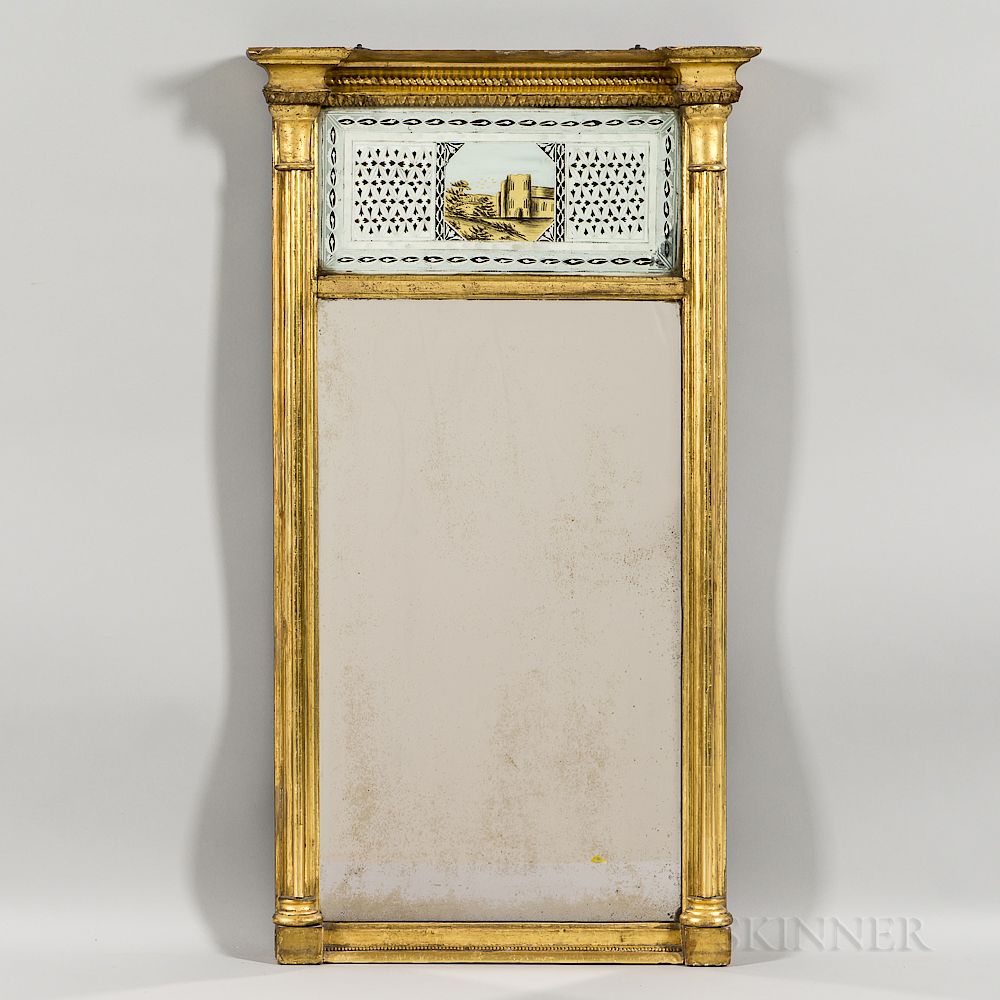 Appraisal: Federal Carved and Gilt-gesso Eglomise Mirror Federal Carved and Gilt-gesso