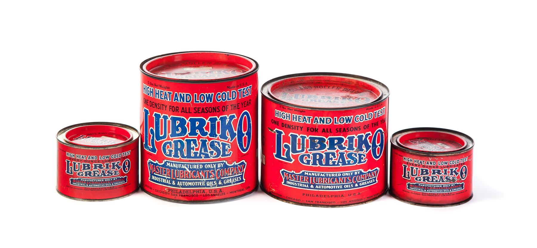 Appraisal: FOUR LUBRIKO GREASE CANS American mid th century Four cans