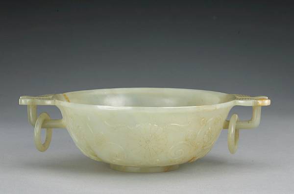 Appraisal: A pale greenish white nephrite bowl with butterfly and ring