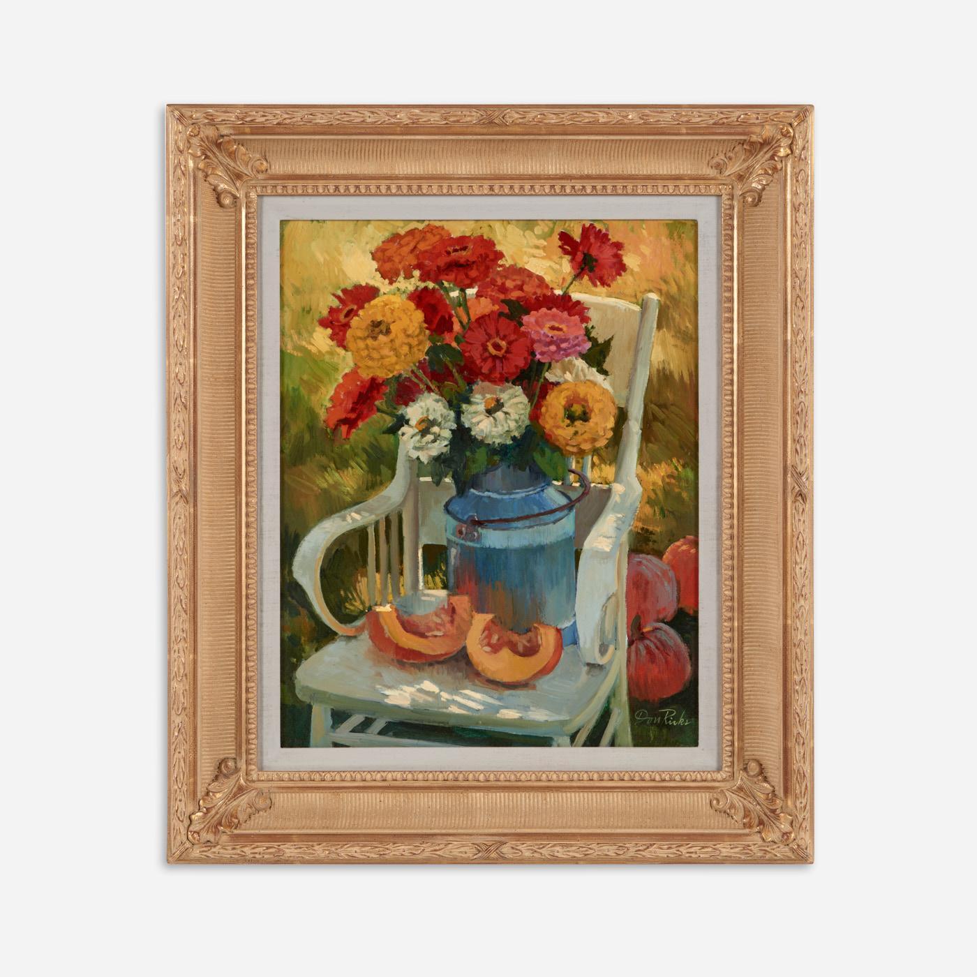 Appraisal: DON RICKS AUTUMN ZINNIAS OIL ON CANVAS Don Ricks Idaho