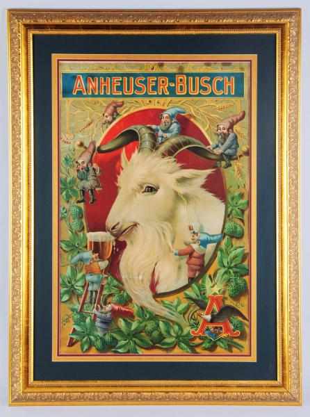 Appraisal: Anheuser-Busch Bock Beer Elves Goat Lithograph Extremely rare pre-prohibition lithograph