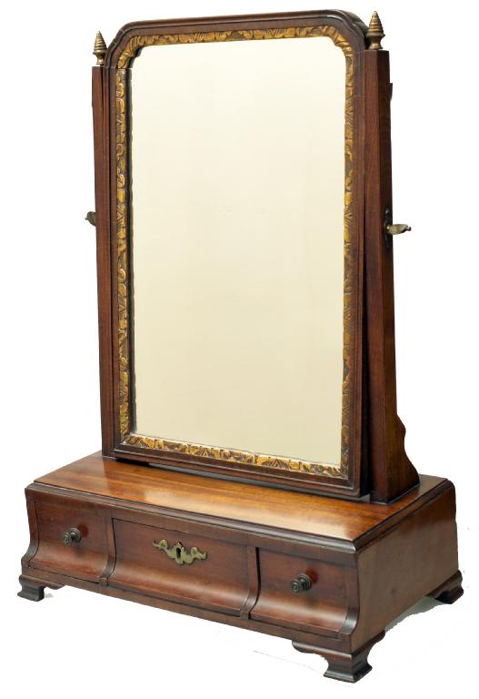 Appraisal: GEORGE I STYLE MAHOGANY TOILET MIRROR with arched plate and