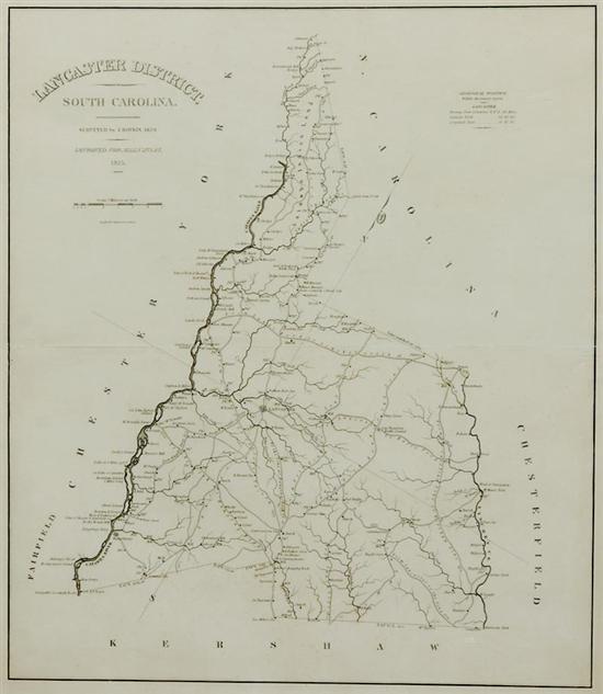 Appraisal: Robert Mills map of South Carolina circa LANCASTER DISTRICT SOUTH