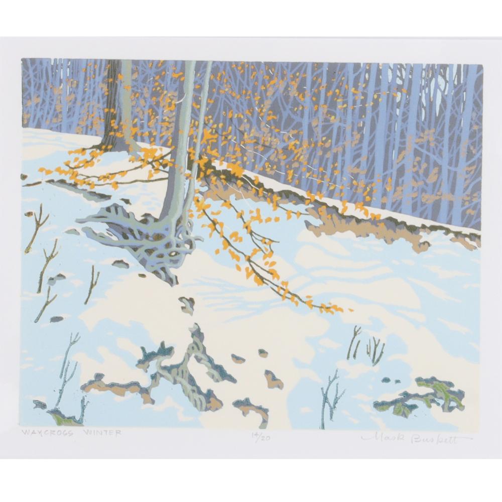 Appraisal: MARK BURKETT INDIANA B WAYCROSS WINTER COLOR WOODCUT H X