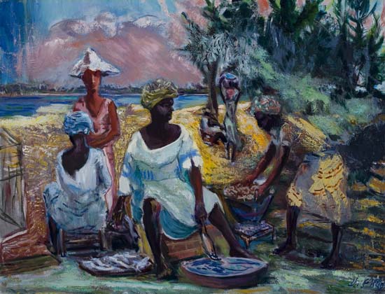 Appraisal: JAMES A PORTER - Fish Vendors at Bar Beach Lagos