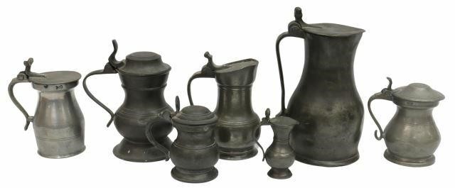 Appraisal: lot of Antique pewter measures and tankards dates ranging from