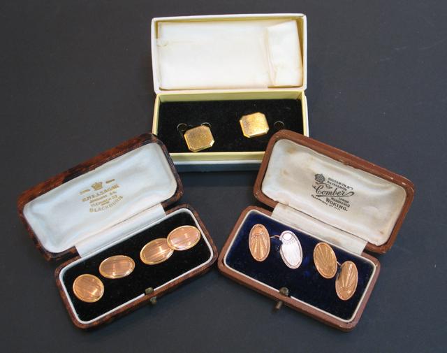 Appraisal: THREE PAIRS OF YELLOW AND ROSE GOLD CUFFLINKS two pairs