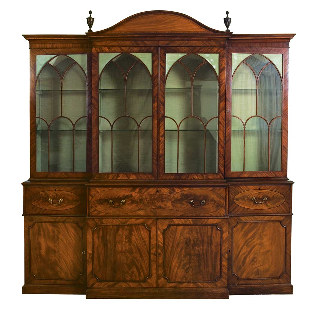 Appraisal: George III Tulipwood Banded Mahogany Bureau Bookcase Circa The arched