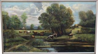 Appraisal: Large American School Bucolic Landscape Signed indistinctly lower right Dated