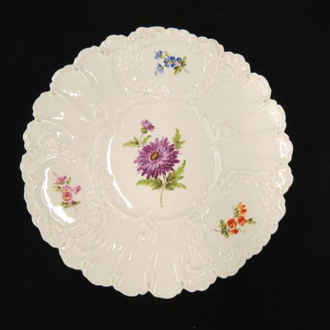 Appraisal: Meissen Porcelain Handpainted Dish floral on scalloped body crossed swords