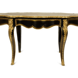 Appraisal: A Napoleon III Style Gilt Bronze Mounted Ebonized Writing Table