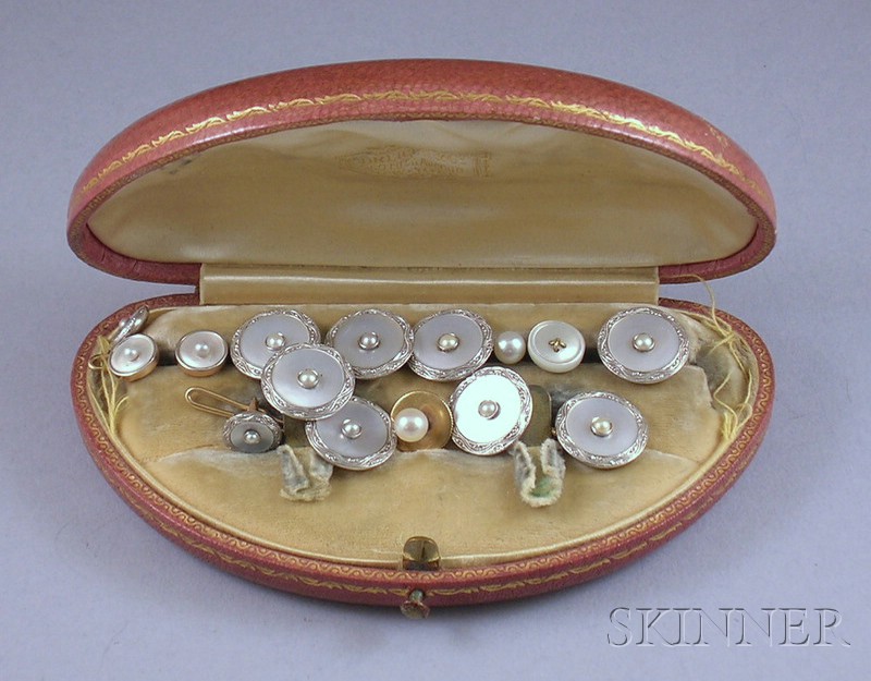 Appraisal: Gentleman's Boxed kt Gold and Mother-of-pearl Dress Set Dreicer Co