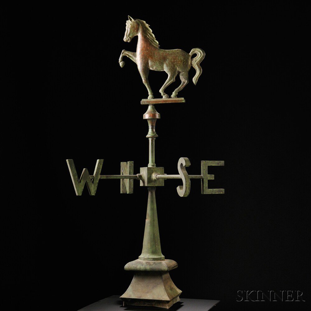 Appraisal: Molded Copper Prancing Horse Weathervane with Directionals and Roof Mount