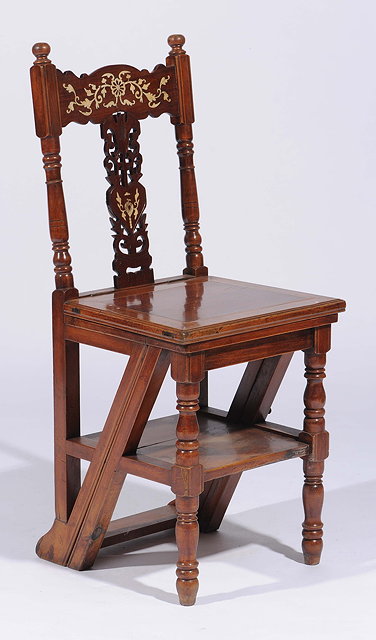 Appraisal: A Chinese inlaid nanwood folding library chairlate th th Century