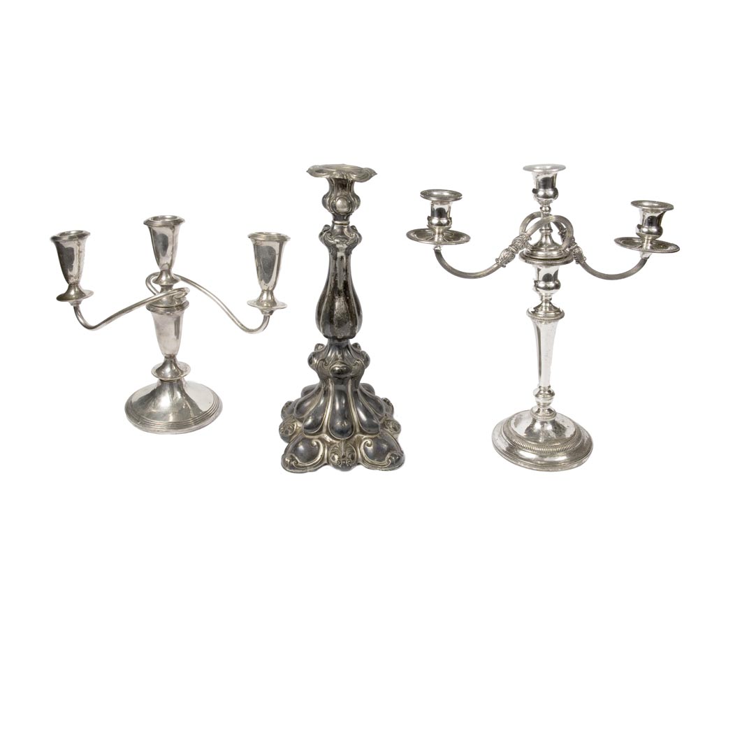 Appraisal: Group of Four Pair of Silver Plated Candelabra Together with