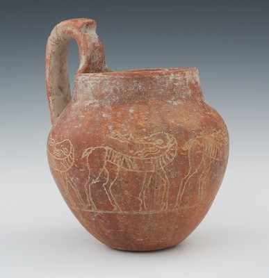 Appraisal: An Etruscan Ewer with Sgraffito BC Red terracotta pottery bowl