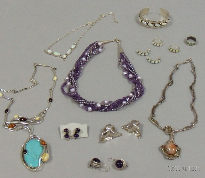 Appraisal: Small Group of Artist-designed Sterling Silver Jewelry including a large