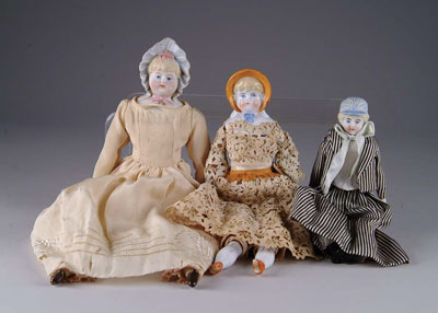 Appraisal: LOT OF THREE - - BONNETTED DOLLS The first being