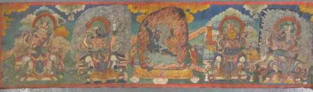 Appraisal: Southeast Asian Painting on Canvas of Deities Signed three times