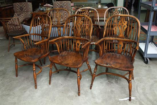 Appraisal: SIX ARMCHAIRS Windsor style chairs in oak with openwork splats