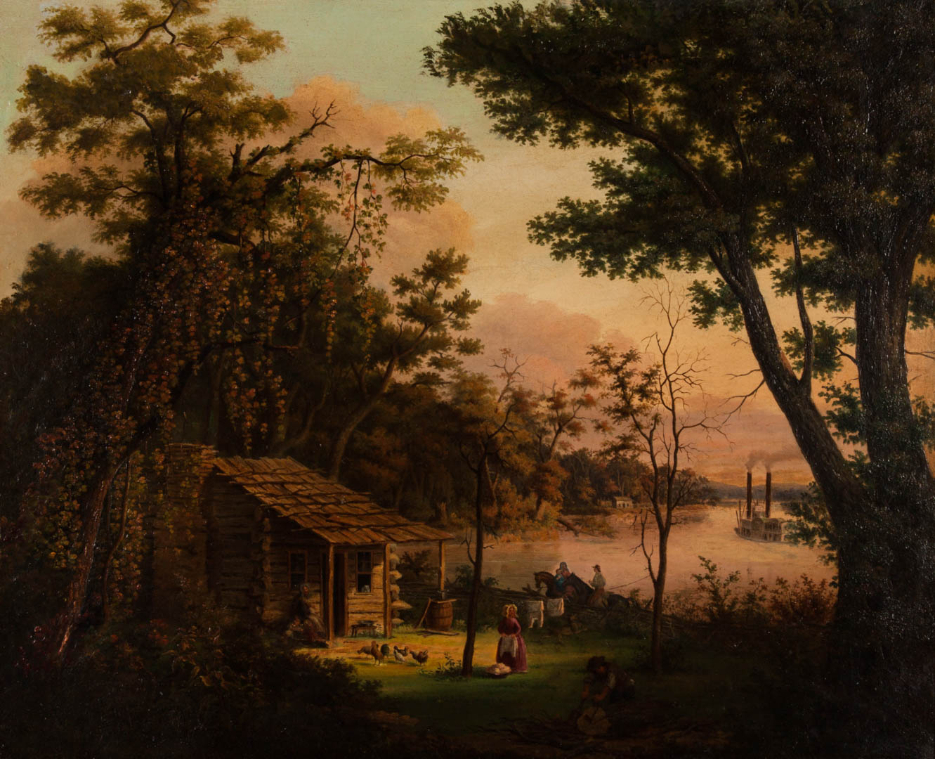 Appraisal: Edward Sachse Missouri Settlement oil on canvas American - Settlement