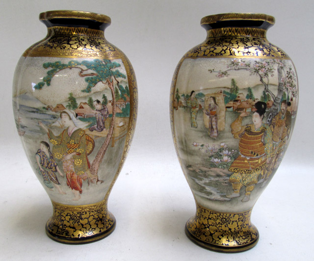 Appraisal: PAIR OF JAPANESE SATSUMA VASES late th Century featuring scenes