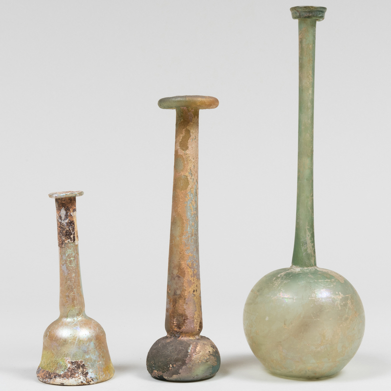 Appraisal: Group of Three Roman Glass Vessels The tallest in high