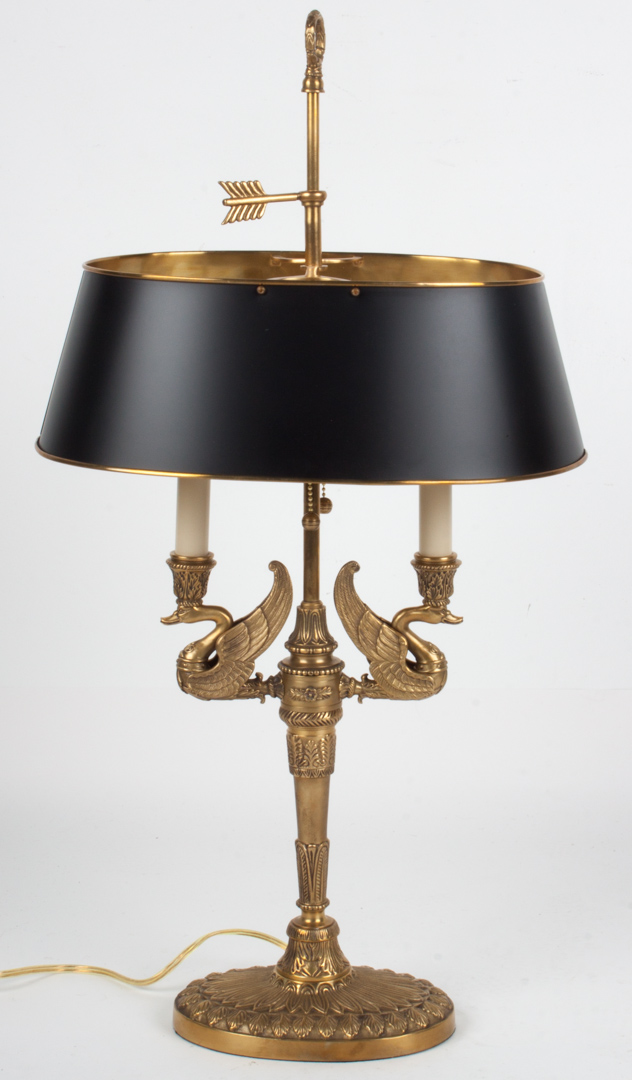 Appraisal: French Empire style brass bouillotte lamp with toleware shade in