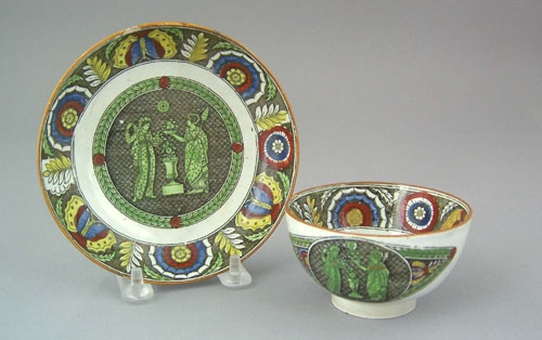 Appraisal: Unusual Salopian cup and saucer ca decorated with classical figures