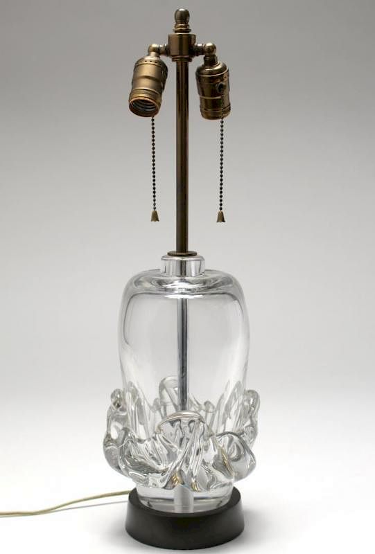 Appraisal: Mid-Century Daum Crystal Ribbon Lamp Colorless Mid-Century Modern Daum glass