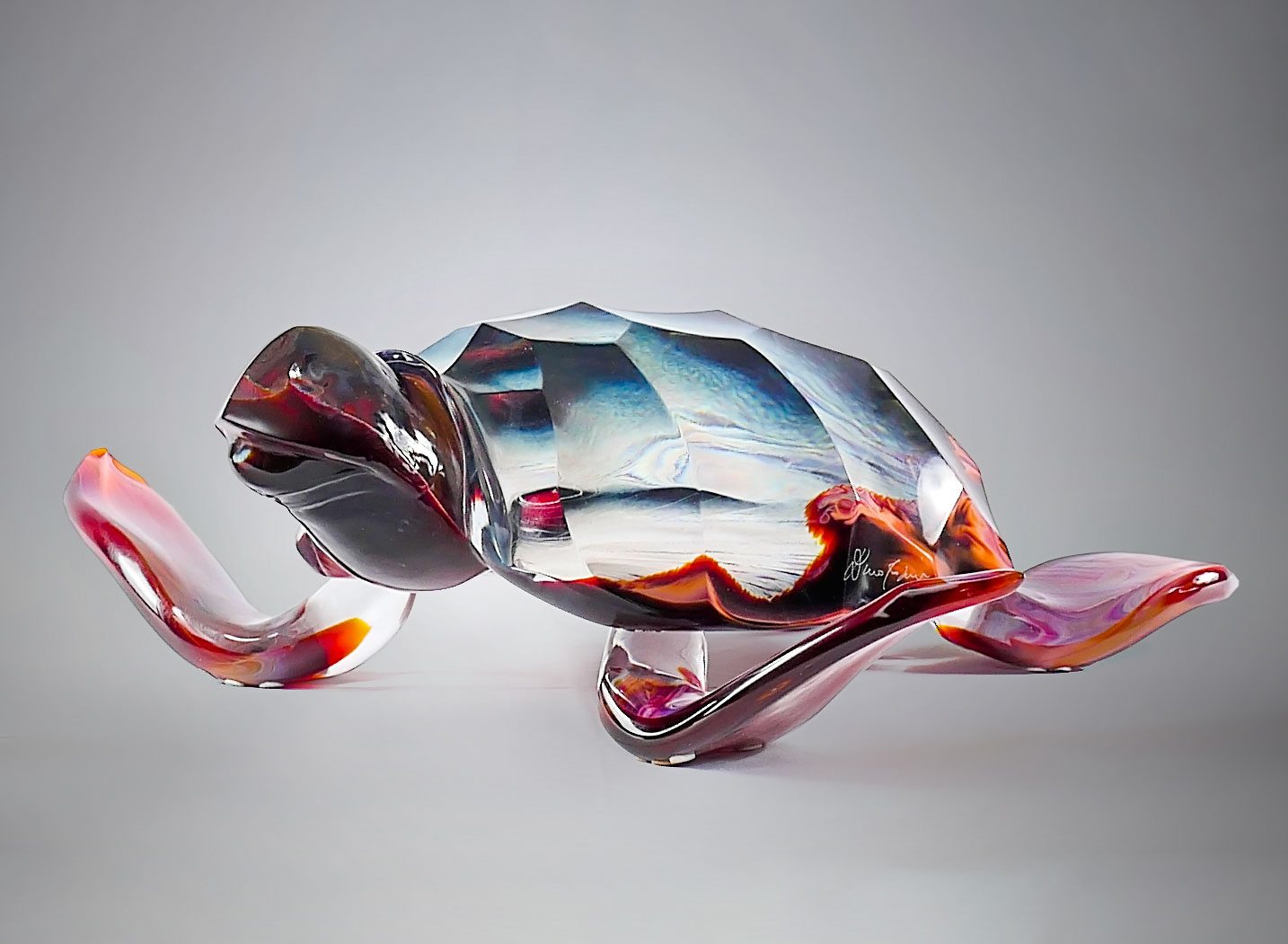 Appraisal: DINO ROSIN GLASS TURTLE SCULPTURE Solid art glass sea turtle