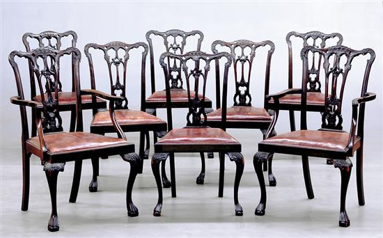 Appraisal: George III style carved mahogany dining chairs set of eight