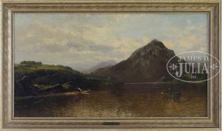 Appraisal: JOHN BRISTOL American - MOUNTAINOUS LANDSCAPE WITH BOATERS ON A