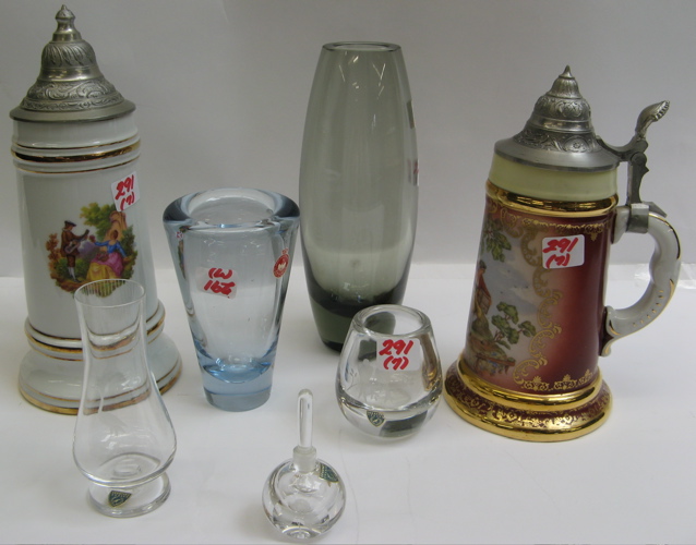 Appraisal: COLLECTION OF SEVEN two are German beer steins porcelain with