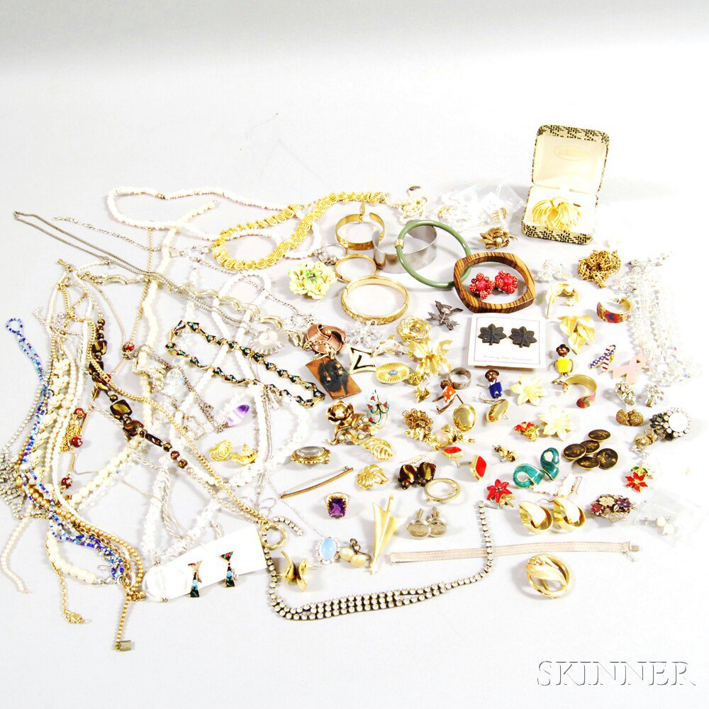 Appraisal: Large Group of Costume Jewelry including rhinestone necklaces gold-filled bangles