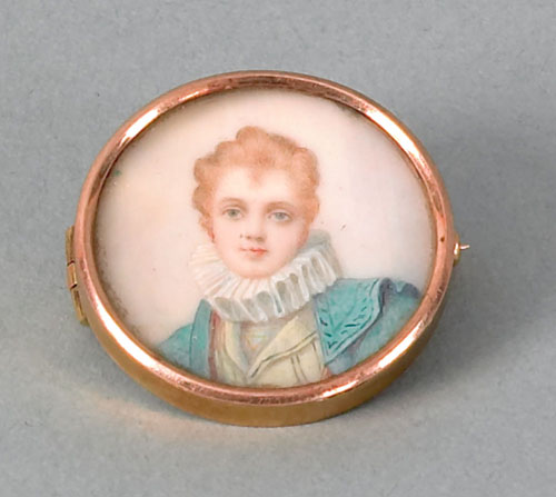 Appraisal: Continental watercolor on ivory portrait brooch th c dia