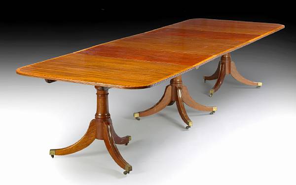 Appraisal: A Regency style mahogany triple pedestal dining table th century