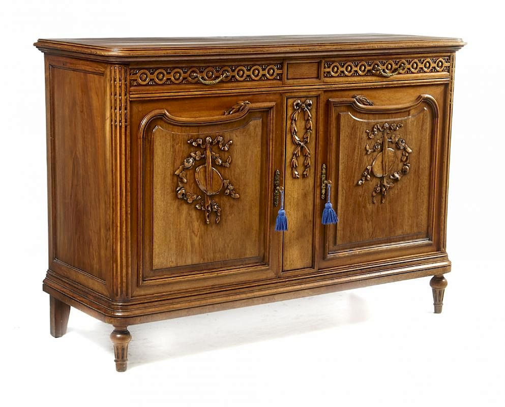 Appraisal: th c Louis XVI walnut cabinet th c Louis XVI