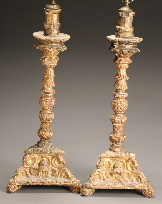 Appraisal: Pair of Italian Baroque Style Gilt Pricket Candlesticks th Century