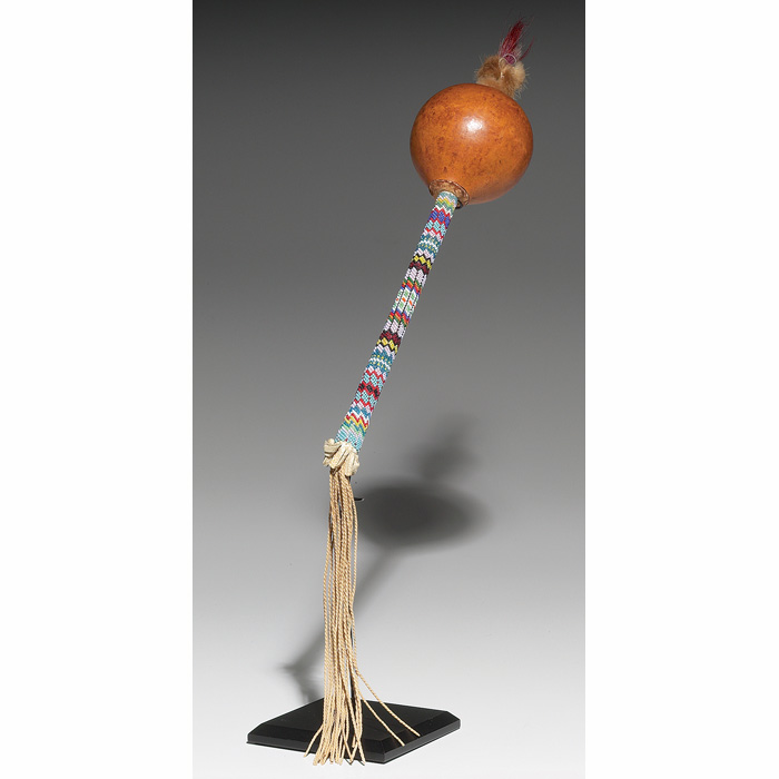 Appraisal: Exceptional Plains Indian Peyote rattle gourd top handle with fine