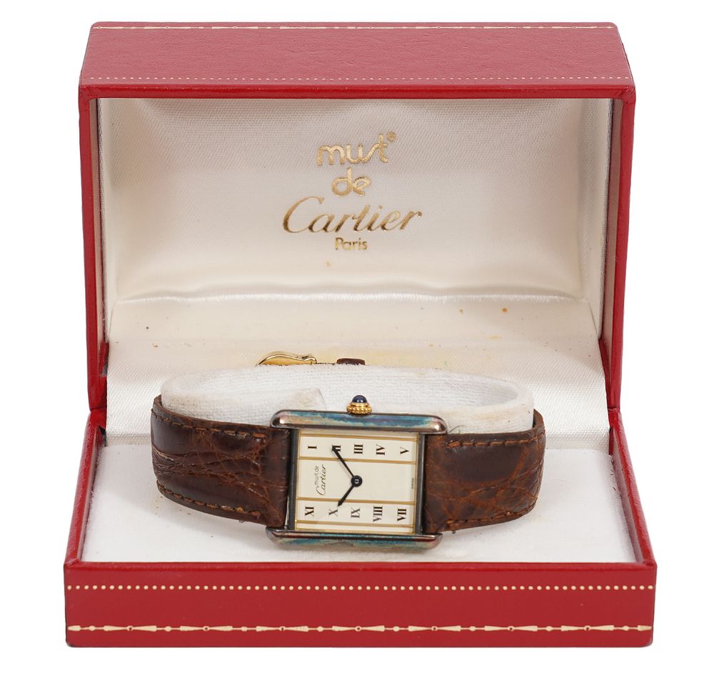 Appraisal: Vintage Cartier Vermeil Tank Quartz Man's Watch Iconic vintage Cartier