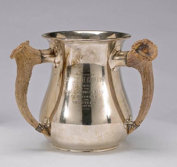 Appraisal: A sterling cup with three antler handlesGorham Mfg Co Providence