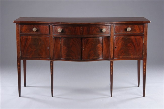 Appraisal: AMERICAN FEDERAL MAHOGANY SERPENTINE SIDEBOARD Early th century with later