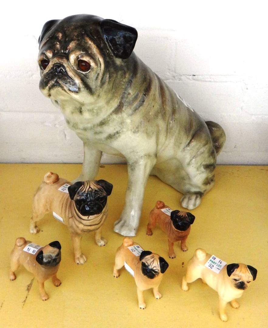 Appraisal: Five Beswick porcelain pug dogs the largest cm high and