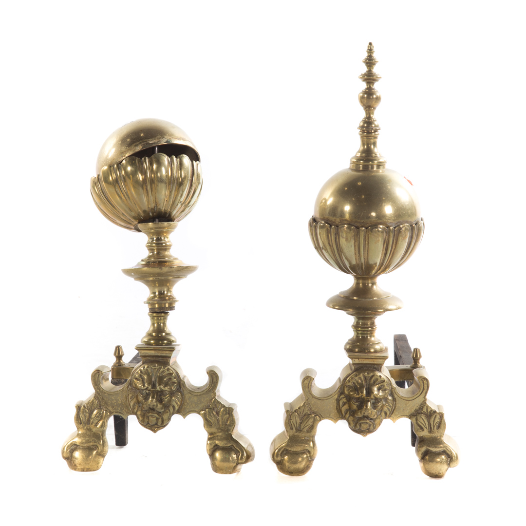 Appraisal: Pair of brass andirons one missing finial