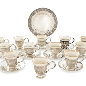 Appraisal: An American Silver and Porcelain-Inset Demitasse Service Watson Co Attleboro