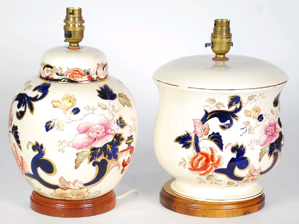 Appraisal: TWO MODERN MASONS' MANDALAY PATTERN POTTERY TABLE LAMP BASES one