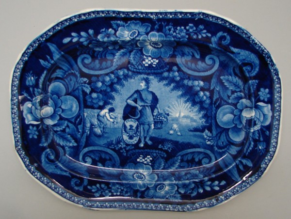 Appraisal: Blue and white transferware platter features Peace and Plenty design