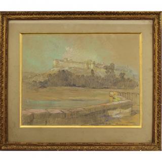 Appraisal: Louis Orr - Pastel of a fortress in a French