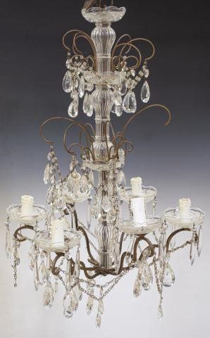 Appraisal: Italian six-light chandelier th c iron frame with glass-clad standard